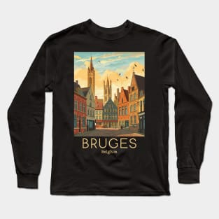 A Vintage Travel Illustration of Bruges - Belgium Long Sleeve T-Shirt